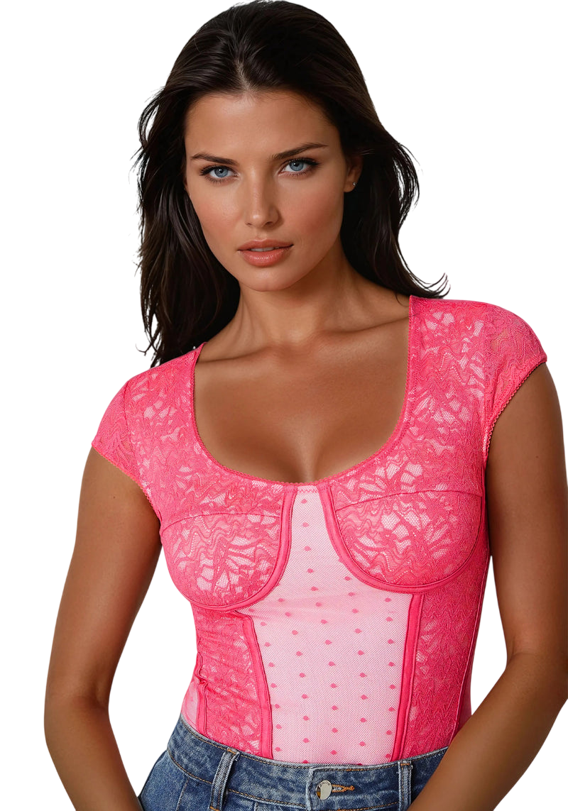 Bebe Swiss Dot Lace Bodysuit