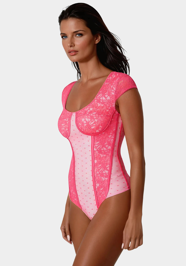 Bebe Swiss Dot Lace Bodysuit