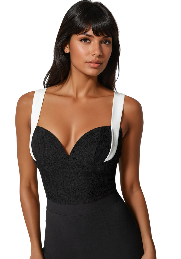 Bebe Lace Insert Flared Jumpsuit