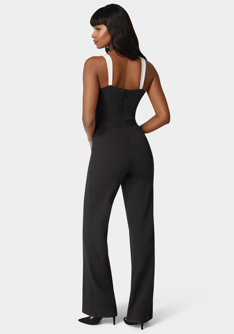 Bebe Lace Insert Flared Jumpsuit
