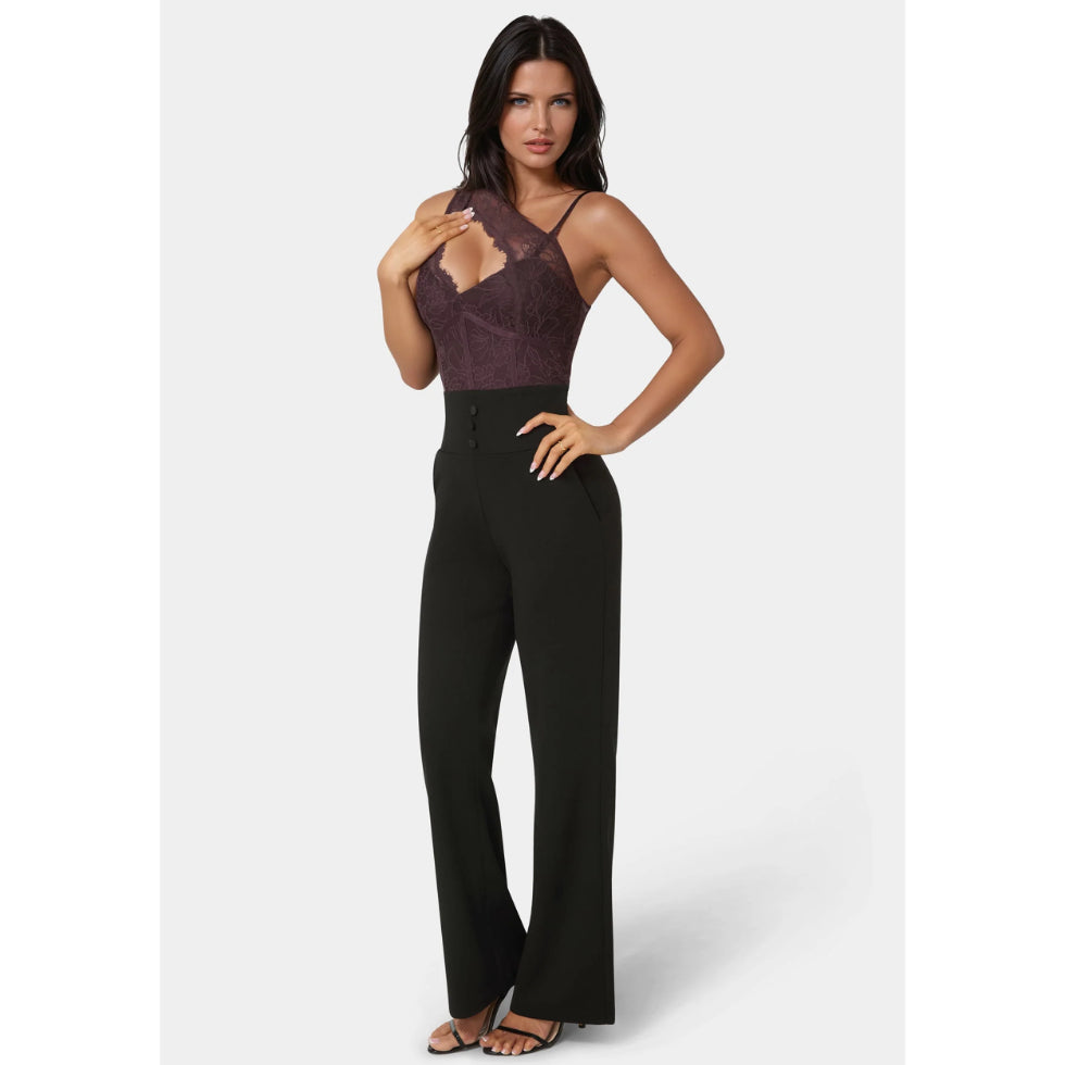 Bebe Asymmetric Fooler Lace Jumpsuit