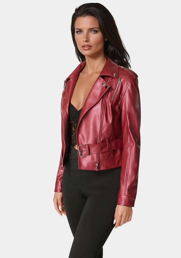 Bebe Metallic Vegan Moto Jacket