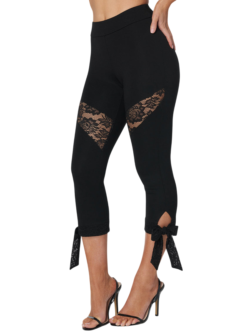 Bebe Lace Insert Bow Capri Legging