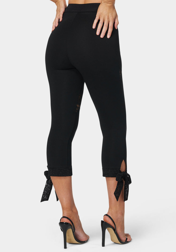Bebe Lace Insert Bow Capri Legging