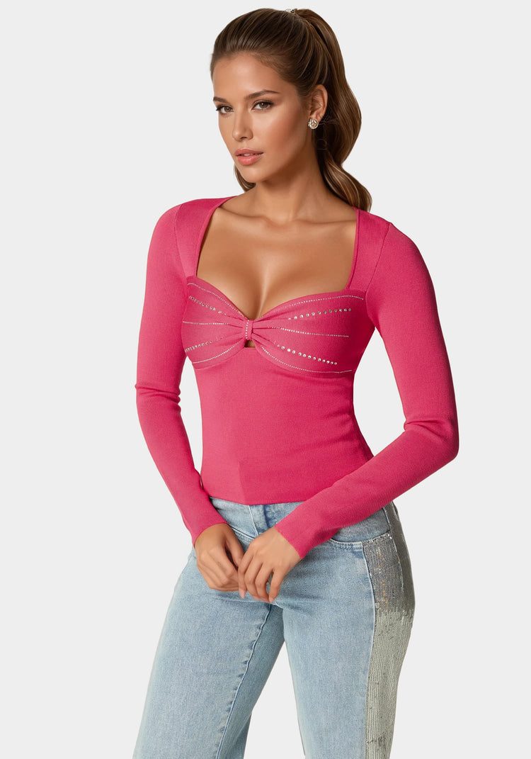 Bebe Embelished Long Sleeve Sweater
