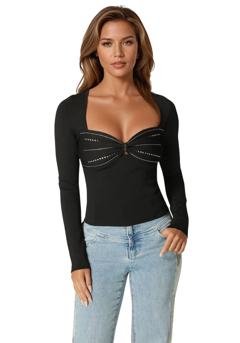 Bebe Embelished Long Sleeve Sweater