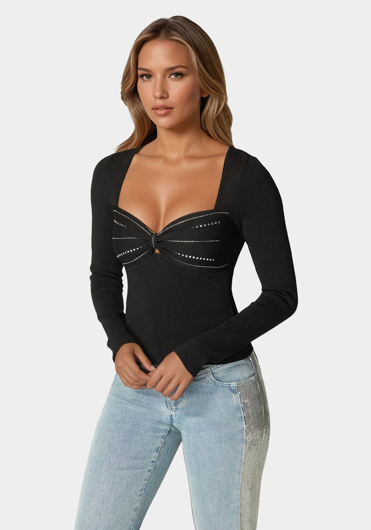 Bebe Embelished Long Sleeve Sweater