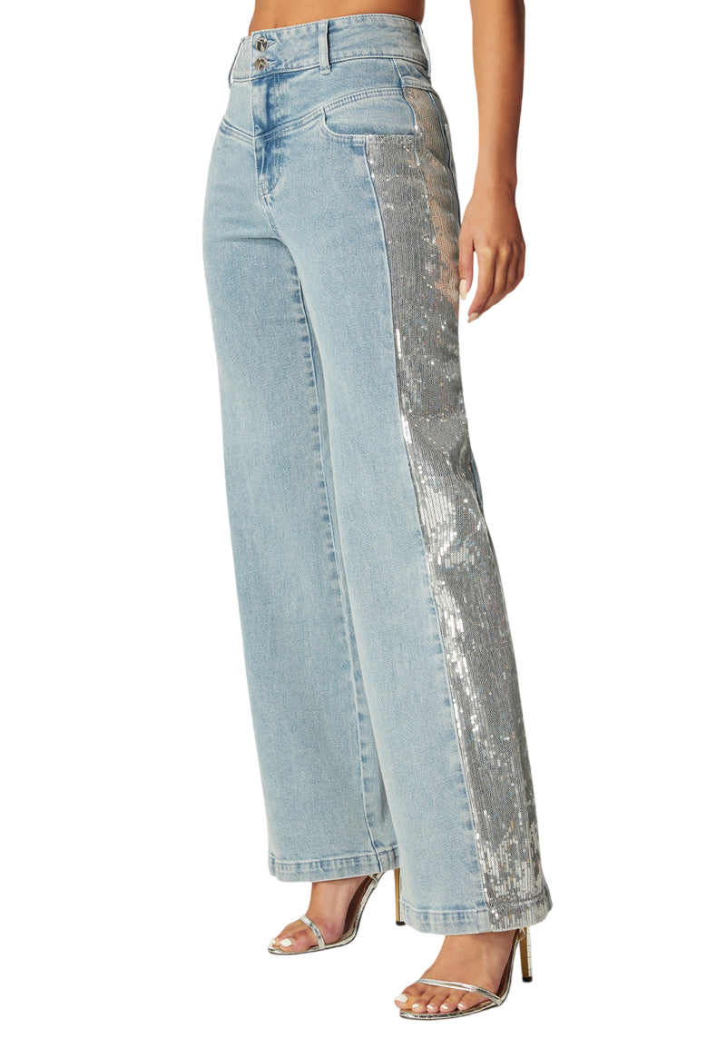 Bebe High Waist Sequin Wide Leg Jeans