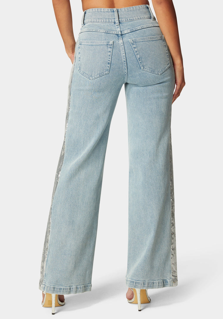 Bebe High Waist Sequin Wide Leg Jeans