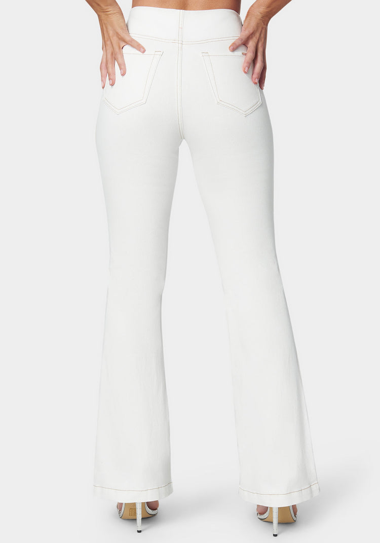 Bebe White High Waist Flared Grommet Jeans