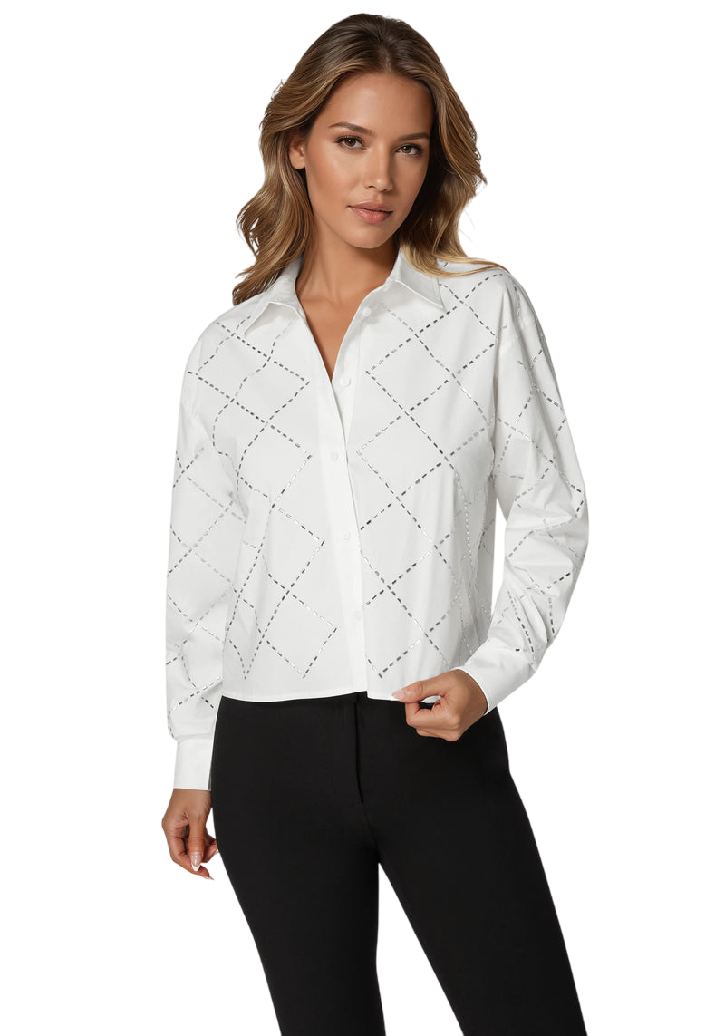 Bebe Rhinestone Long Sleeve Blouse