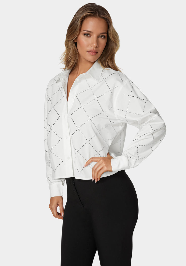 Bebe Rhinestone Long Sleeve Blouse