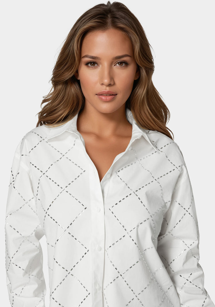 Bebe Rhinestone Long Sleeve Blouse