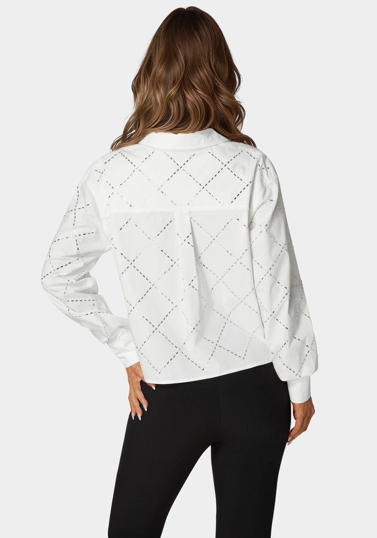 Bebe Rhinestone Long Sleeve Blouse