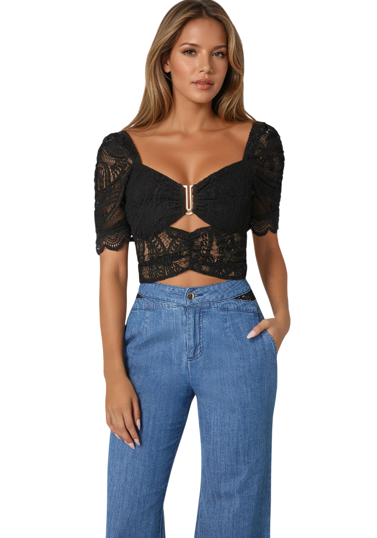 Bebe Puff Sleeve Lace Top
