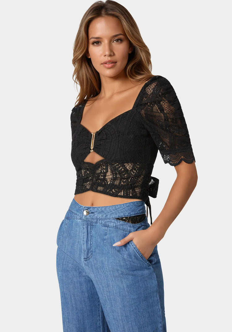 Bebe Puff Sleeve Lace Top
