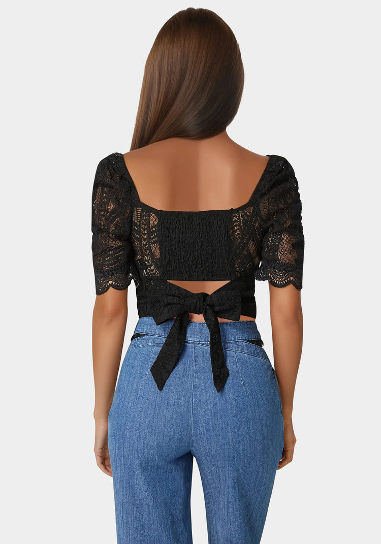 Bebe Puff Sleeve Lace Top