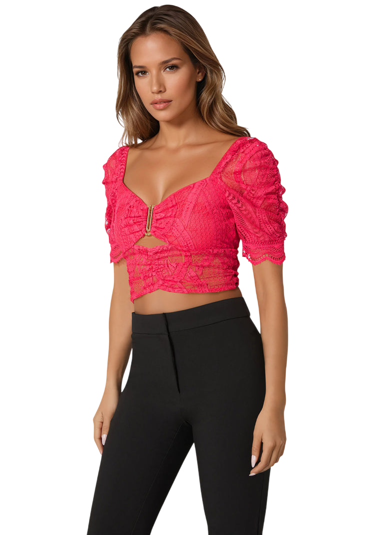Bebe Puff Sleeve Lace Top