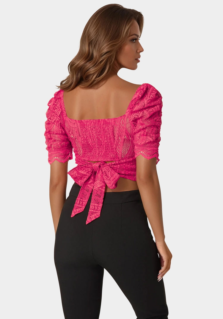 Bebe Puff Sleeve Lace Top