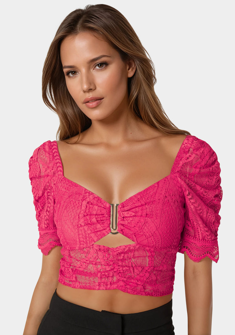 Bebe Puff Sleeve Lace Top