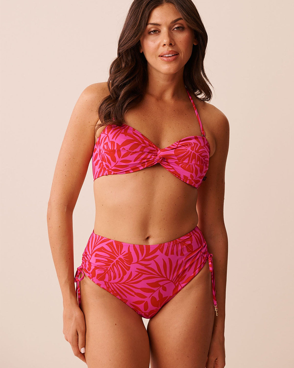 TROPICAL FUCHSIA Side Tie High Waist Bikini Bottom