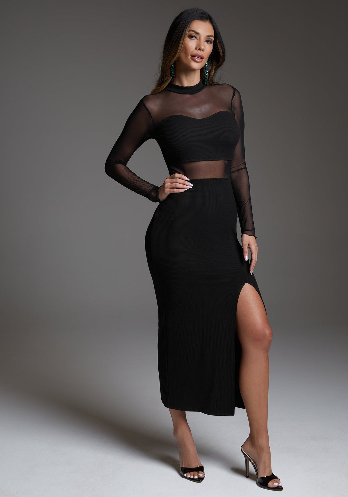 Jump Rib Mock-Neck Maxi Dress with Powermesh