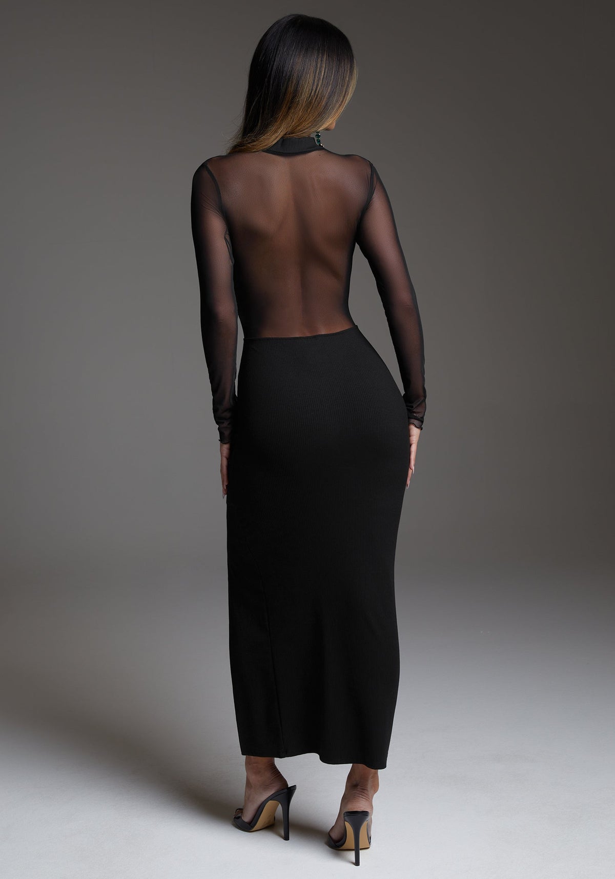Jump Rib Mock-Neck Maxi Dress with Powermesh