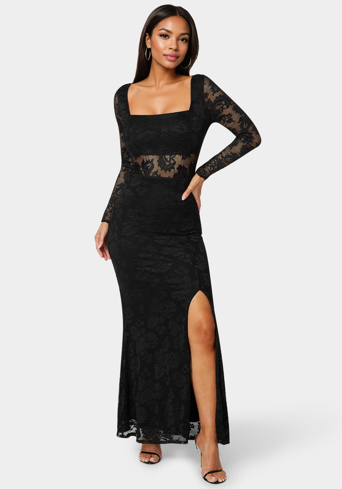Bebe Lace Illusion Maxi Dress
