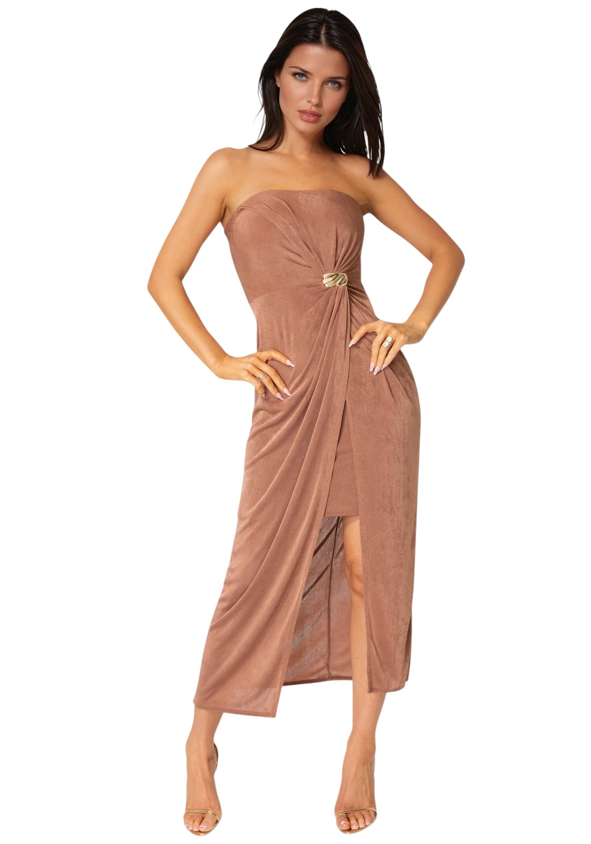 Bebe Strapless Twist Waist Maxi Dress