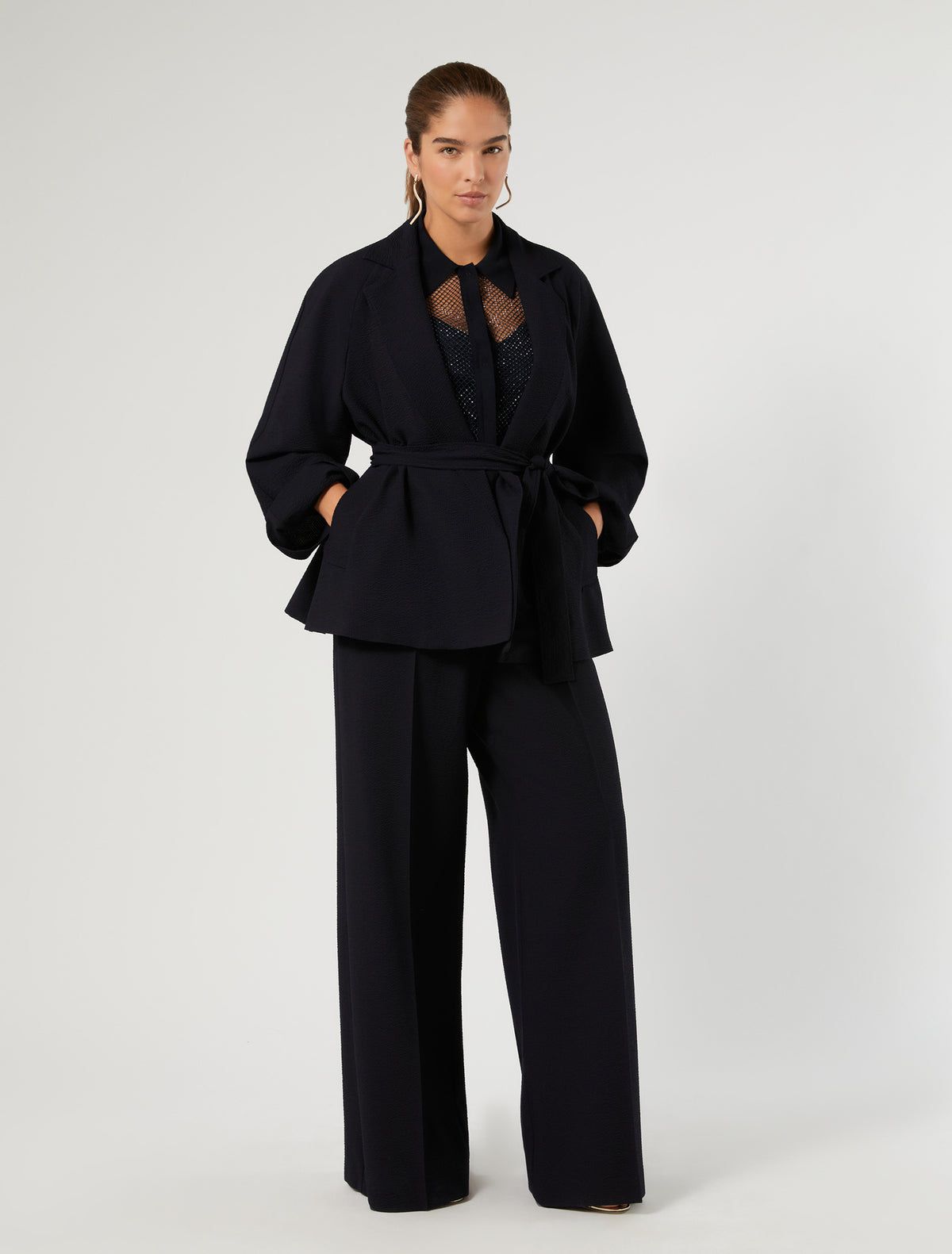 Marina Rinaldi Seersucker Palazzo Trousers