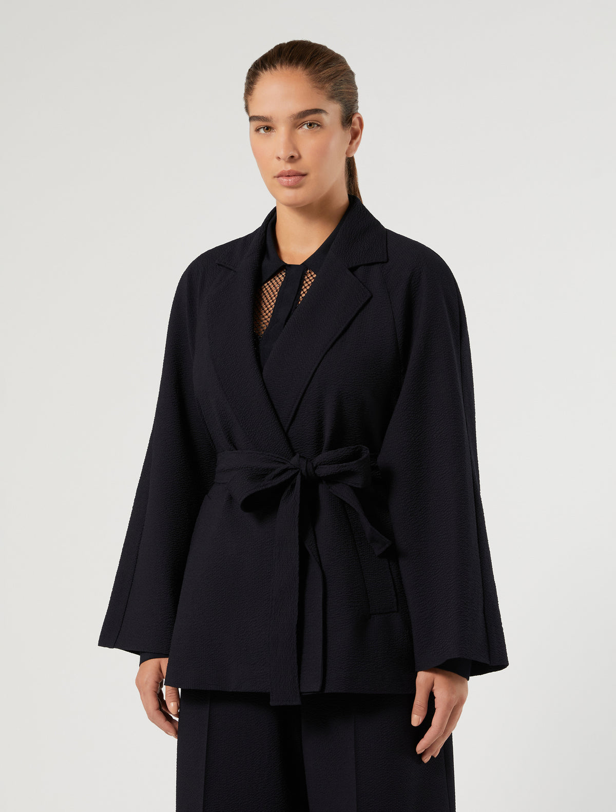 Marina Rinaldi Seersucker Open-Front Tunic