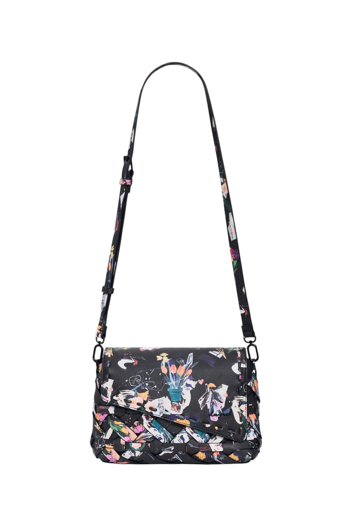Desigual Small bag with flap interchangeable straps braided details