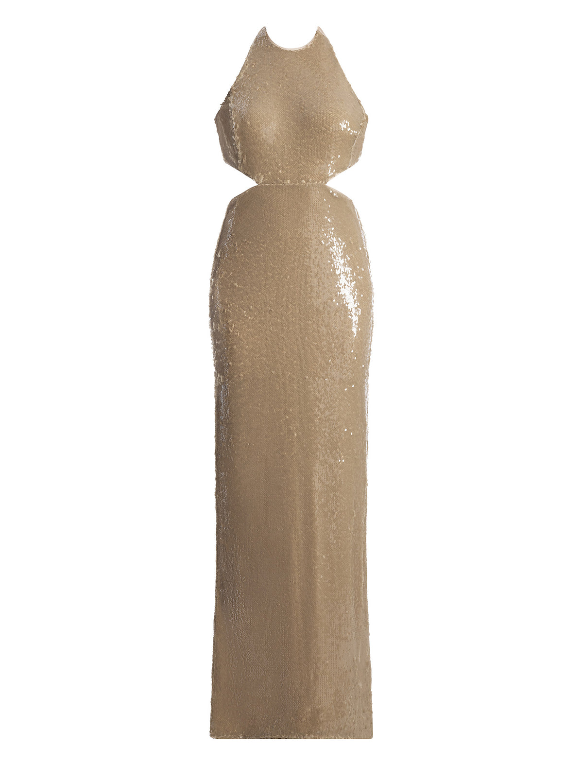 BCBGMAXAZARIA Sequin Cutout Halter Gown