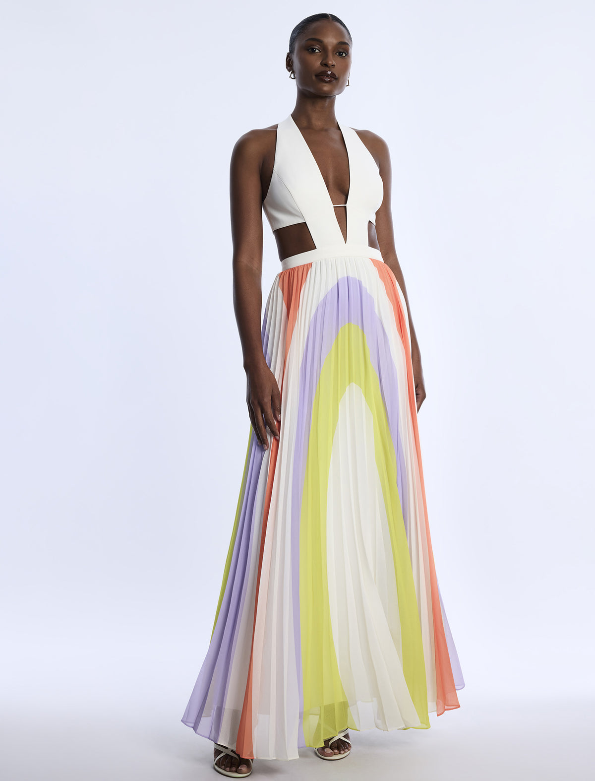 BCBGMAXAZARIA Printed Pleated Cutout Dress