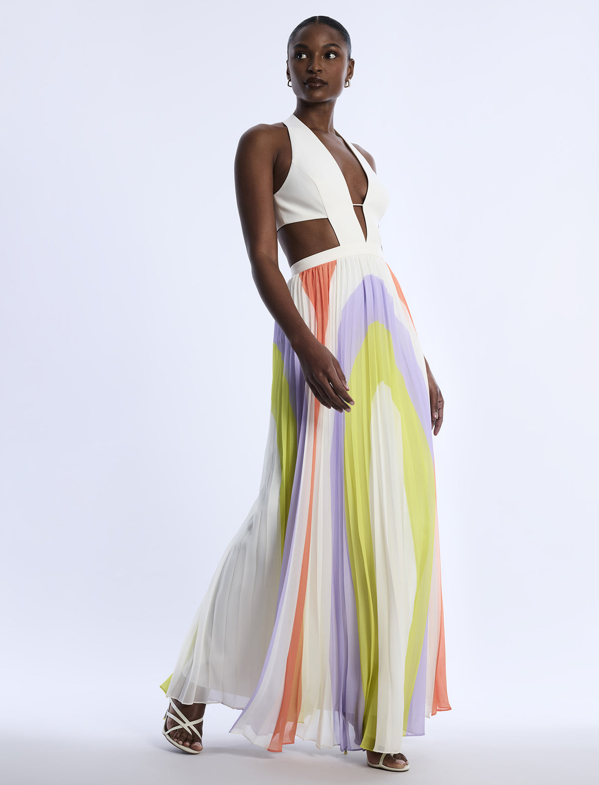 BCBGMAXAZARIA Printed Pleated Cutout Dress