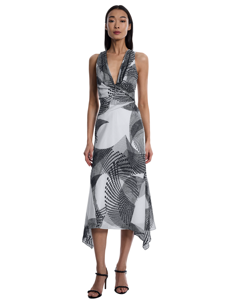 BCBGMAXAZARIA Printed Cowl Halter Dress
