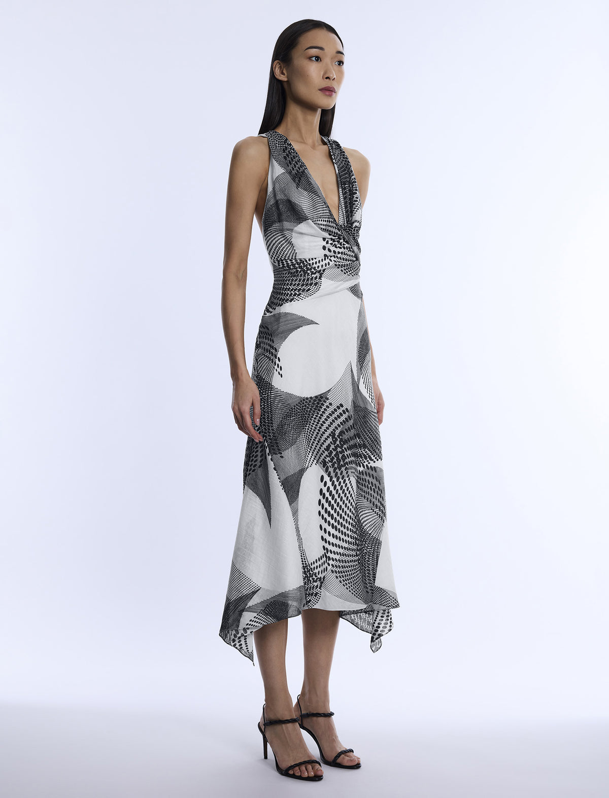 BCBGMAXAZARIA Printed Cowl Halter Dress