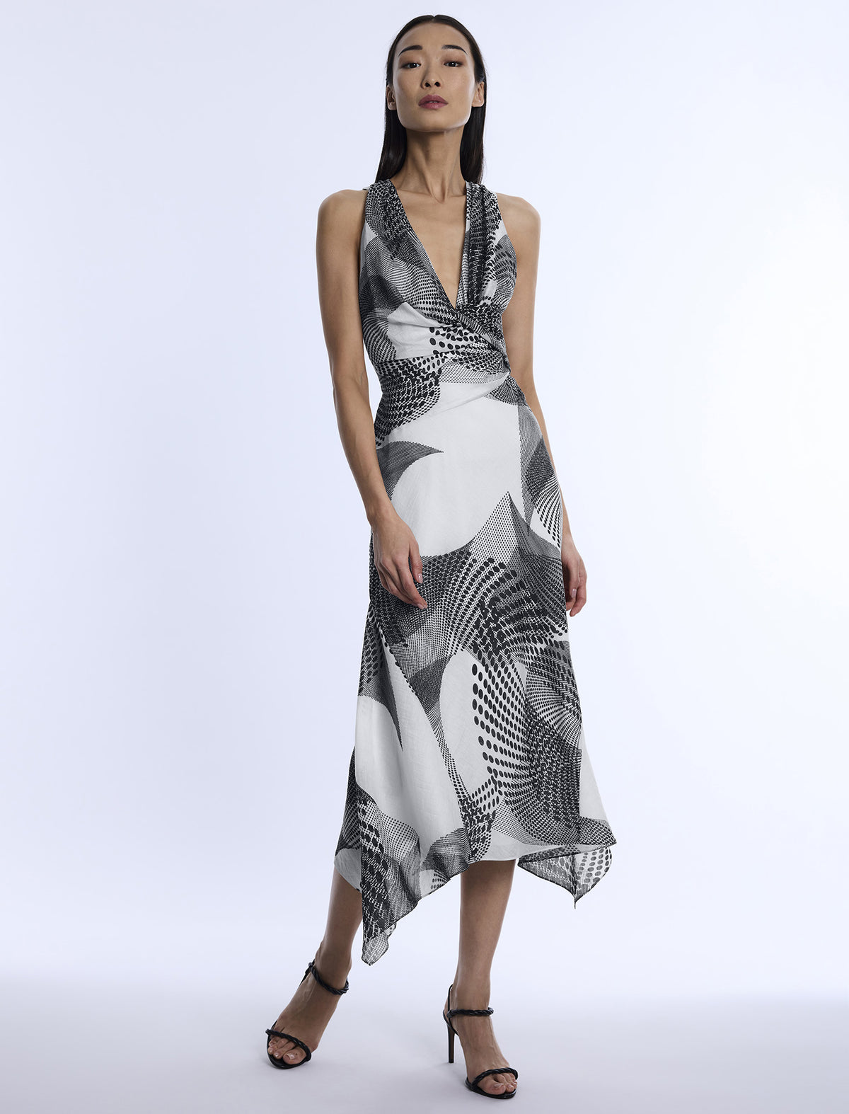 BCBGMAXAZARIA Printed Cowl Halter Dress