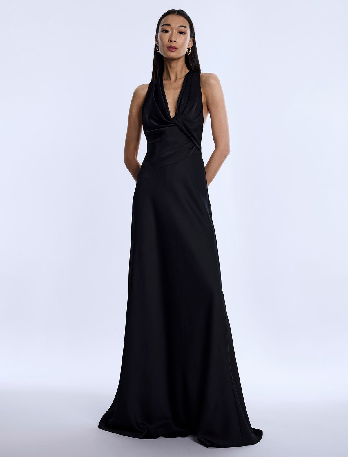 BCBGMAXAZARIA Cowl Neck Halter Gown