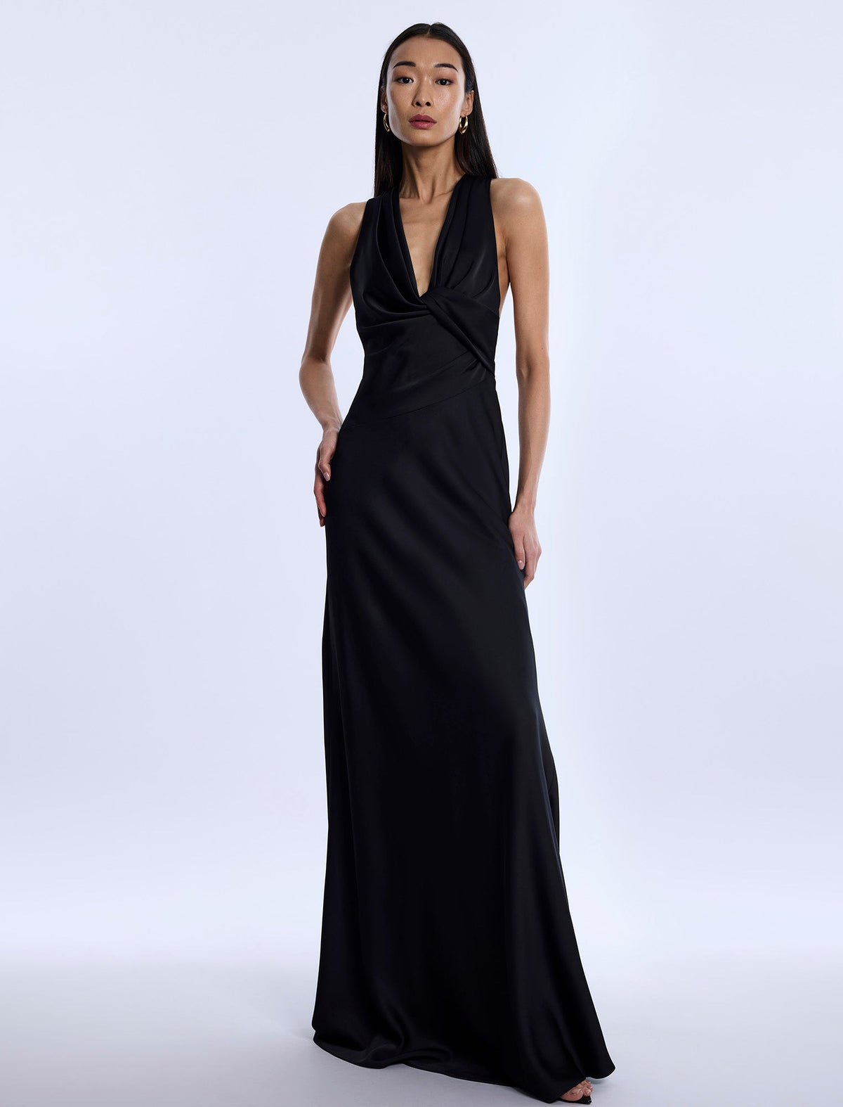 BCBGMAXAZARIA Cowl Neck Halter Gown
