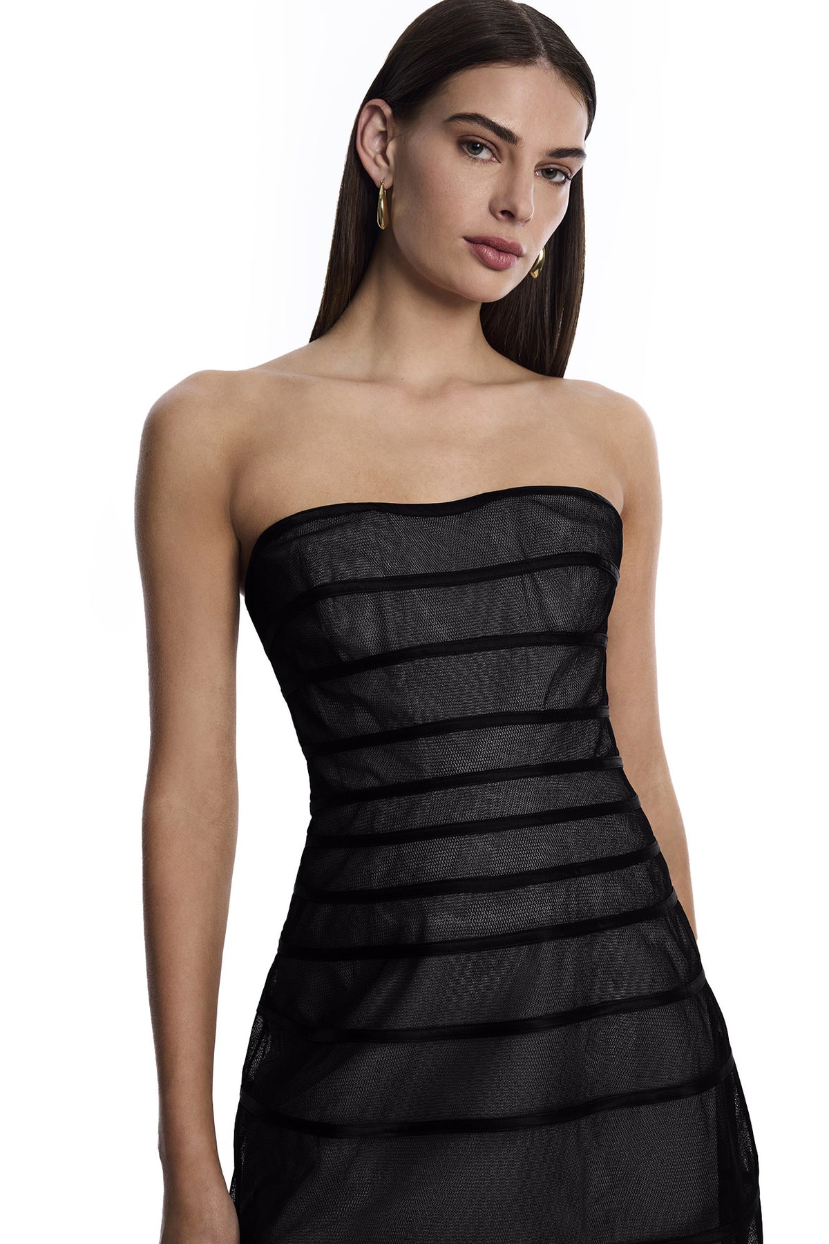 BCBGMAXAZARIA Sheer Volume Strapless Dress