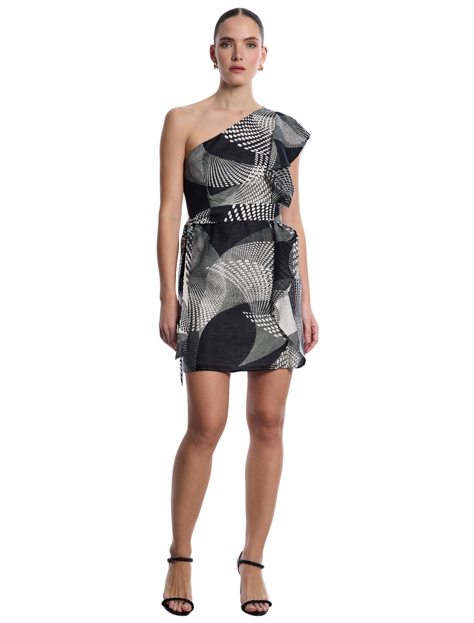 BCBGMAXAZARIA One Shoulder Flounce Mini