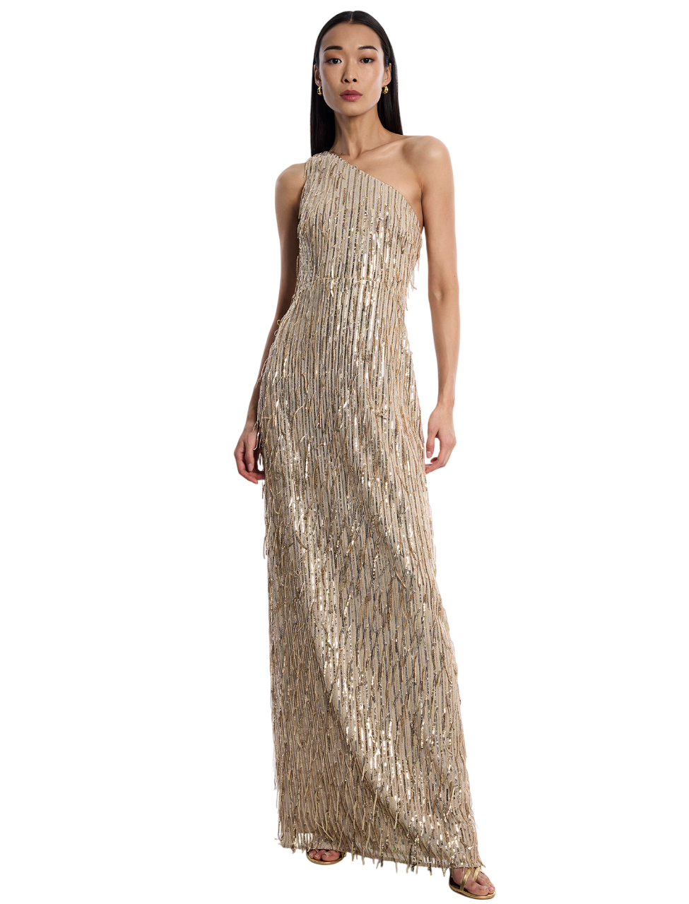 BCBGMAXAZARIA Embellished One Shoulder Gown