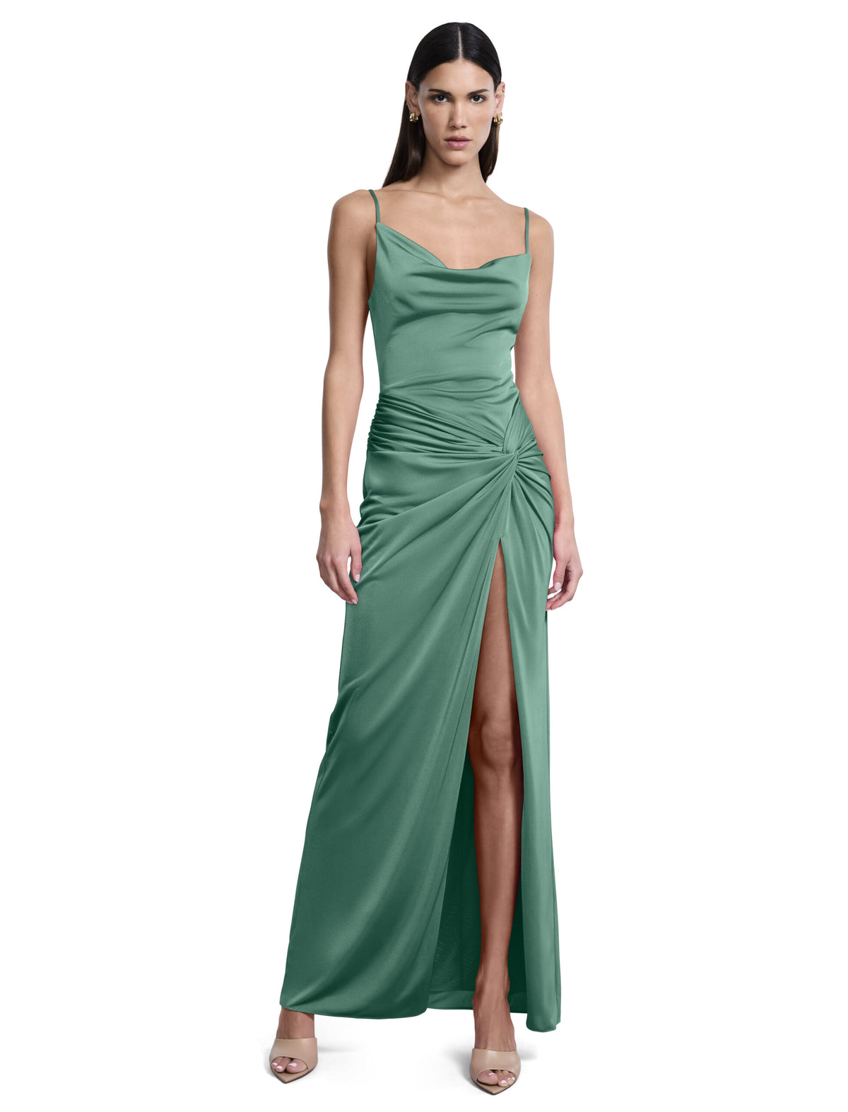 BCBGMAXAZARIA Cowl Draped Gown With Twist