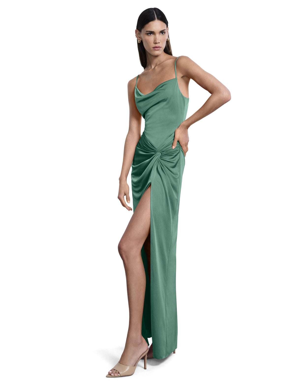 BCBGMAXAZARIA Cowl Draped Gown With Twist