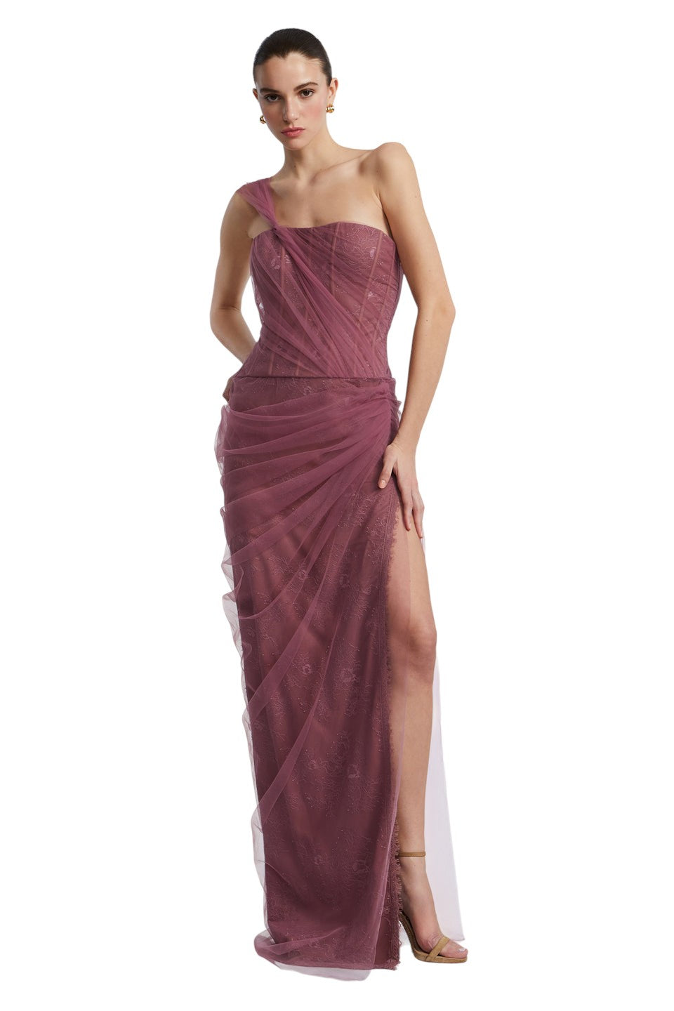 BCBGMAXAZARIA TULLE & LACE GOWN