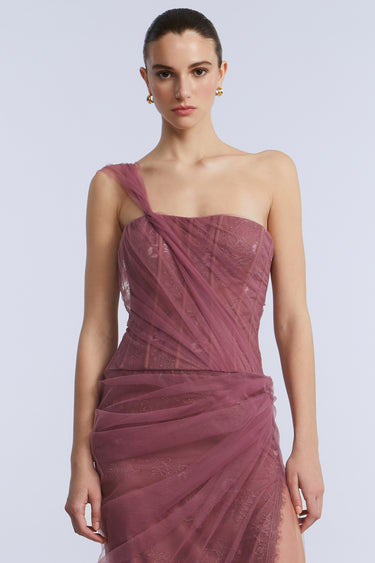 BCBGMAXAZARIA TULLE & LACE GOWN