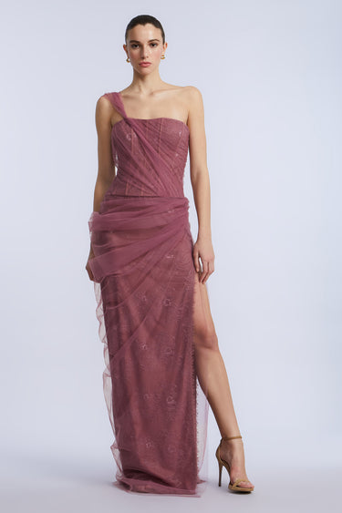 BCBGMAXAZARIA TULLE & LACE GOWN