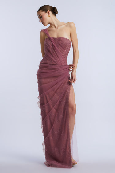 BCBGMAXAZARIA TULLE & LACE GOWN