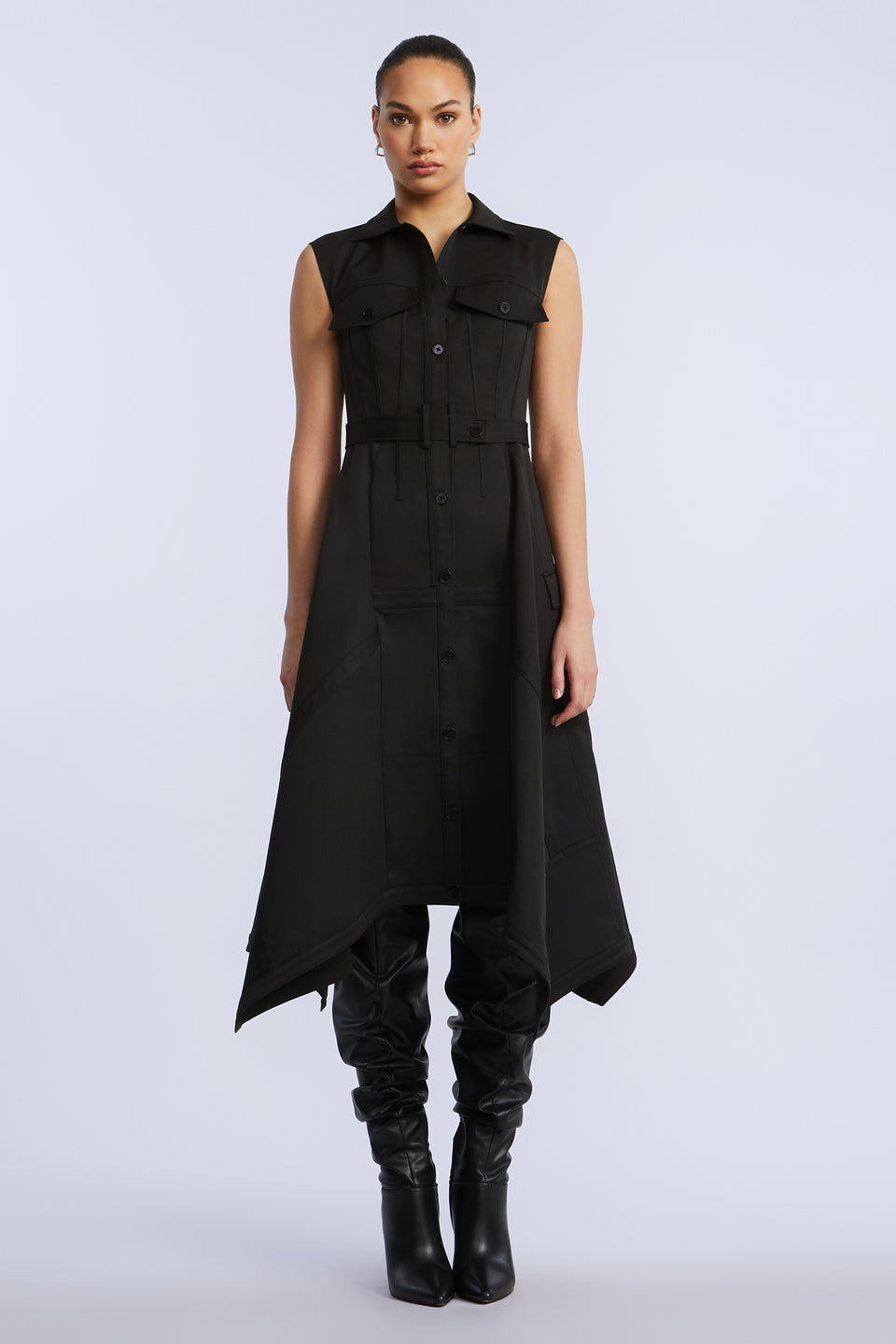 BCBGMAXAZARIA Scarf Hem Taffeta Twill Dress